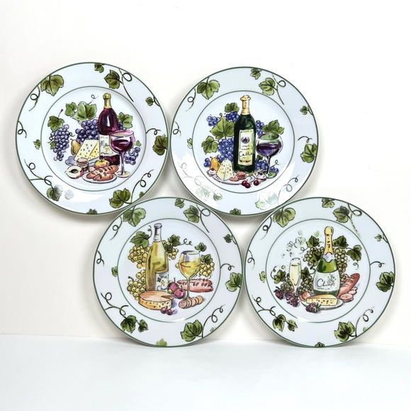 I Godinger & Co Wine Cheese Appetizer Dessert Luncheon 7 ½” Plates Set of 4 NWT - Picture 1 of 8